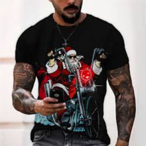 Motorcycle Santa Tee Shirt Tag Size S Measures Like AN XL NWOT P2P 24 in - Picture 1 of 8